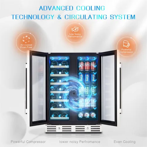 Miniatura 5 de Refrigerador de vino y bebidas de 24 pulgadas, refrigerador de vino de doble zona con capacidad para 20 botellas y 78 latas, control táctil digital