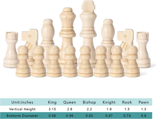Miniatura 8 de Solo piezas de ajedrez de madera, 32 piezas de ajedrez de madera Staunton con rey de 3.15 pulgadas, peones de juego de ajedrez para juego de mesa