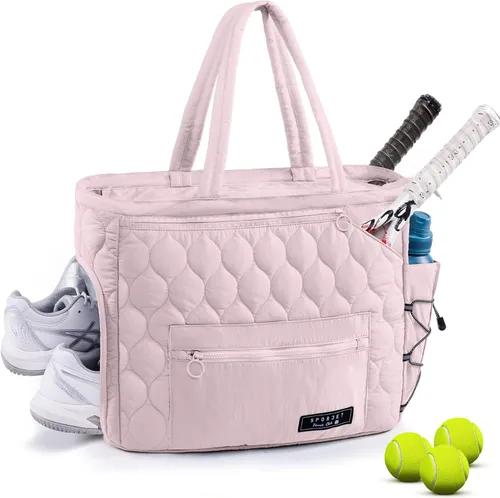 Miniatura 8 de Bolsa de Gimnasio de Tenis para Mujeres, Bolsa de Tenis con Capacidad para 2-4 Raquetas con Compartimento para Zapatos y Bolsillo Húmedo, Bolsas