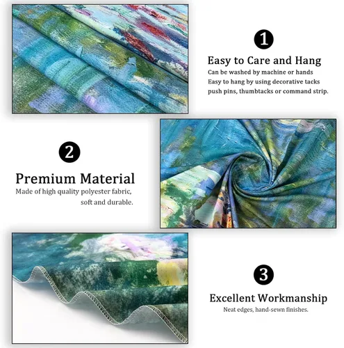 Miniatura 6 de Avinyl Monet - Tapiz de pared de lirio de agua, póster artístico de plantas florales verdes para dormitorio, niñas, niños, pequeño estanque