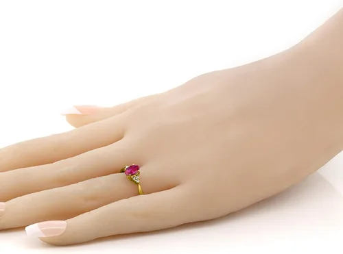Miniatura 4 de Gem Stone King Anillo de compromiso para mujer de oro amarillo de 14 quilates con rubí y diamantes creados