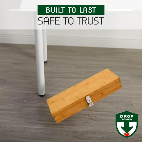 Miniatura 3 de Caja de seguridad de bambú para cuchillos de cocina, organizador de cajones de cuchillos, caja de almacenamiento con cerradura y llave para mantener