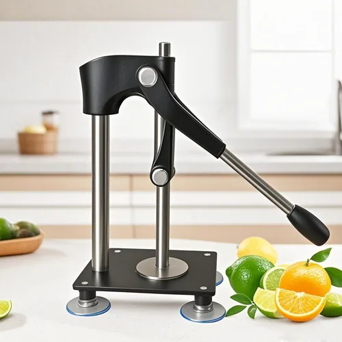 Miniatura 6 de Prensa de exprimidor de mano resistente negra, exprimidor de limón de metal con taza de acero inoxidable de 17.6 fl oz para exprimir cítricos