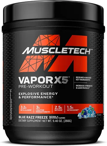 MuscleTech Vapor X5 - Polvo de preentrenamiento, suplementos de nutrición deportiva para construcción muscular para mujeres y hombres, mezcla de