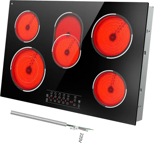 Miniatura 14 de Placa de Cocción Eléctrica de 30 Pulgadas, 5 Quemadores 8400W Placa Eléctrica Empotrada, Placa de Cocción de Cerámica con Zona Expandida, Control