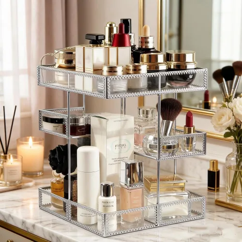 Miniatura 2 de Organizador de cosméticos de rotación de 360 grados - Almacenamiento premium de maquillaje con base giratoria, almacenamiento de cosméticos