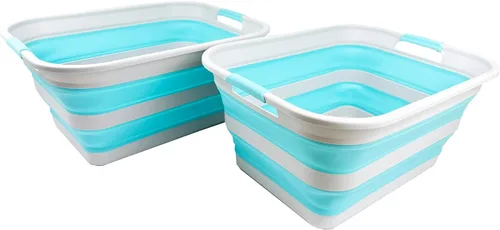SAMMART Cesta plegable de plástico para la ropa sucia de 42 litros – Contenedor de almacenamiento plegable y organizador – Tina de lavado portátil –