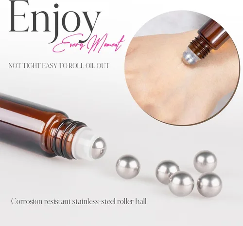 Miniatura 4 de Botellas enrollables de 0.3 fl oz para aceites esenciales, botellas de vidrio enrollables, botella de perfume recargable, con bolas de rodillo