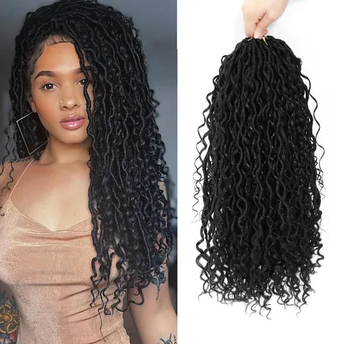 Miniatura 20 de 8 Paquetes de Rastas Falsas Bohemias de Ganchillo de 14 Pulgadas, Rastas Suaves de Ganchillo con Extremos Rizados, Pre-enrolladas, Cabello de 1B/27#