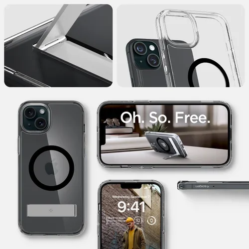 Miniatura 8 de Spigen Funda ultra híbrida S MagFit diseñada para iPhone 15 (2023) [Kickstand] [Amti Yellowing], compatible con MagSafe, color negro