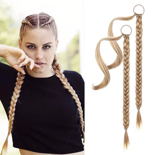 Miniatura 26 de YOGFIT 2 piezas Extensión de cola de caballo trenzada DIY, extensión de cola de caballo larga y lacia con envoltura natural, cabello sintético suave