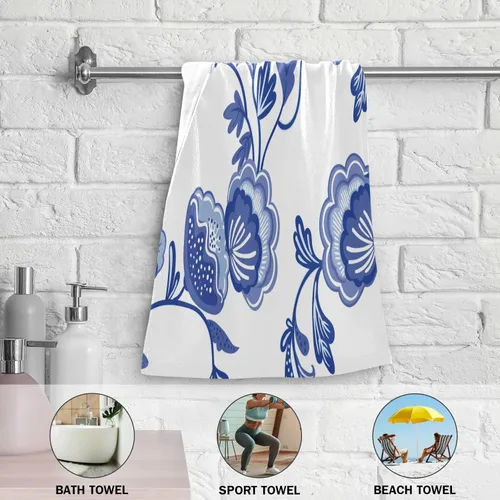 Miniatura 6 de susiyo Juego de 2 toallas de mano de estilo chinoiserie con estampado de flores azules, toallas de baño decorativas súper suaves y altamente