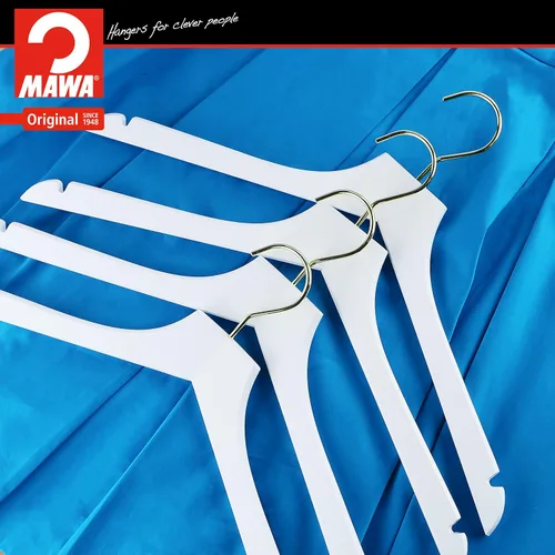 Miniatura 2 de MAWA by Reston Lloyd, Percha de madera europea, percha recta de madera de haya con muescas para el hombro, gancho dorado giratorio, acabado blanco