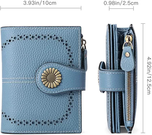 Miniatura 117 de SENDEFN - Billetera pequeña de piel auténtica para mujer, diseño plegable con ventana para tarjeta de identificación