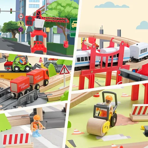 Miniatura 5 de Juego de Tren de Madera de 104 Piezas para Niños Pequeños, Trenes Magnéticos con Vía para Niños de 3 a 6 Años, Compatible con las Principales