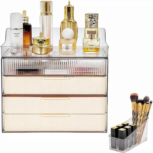 Miniatura 10 de Caja Organizadora de Almacenamiento de Maquillaje Grande, Vitrinas de Cosméticos a Prueba de Polvo y Resistente al Agua, Organizador de Cosméticos