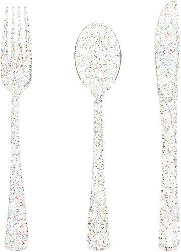 Miniatura 34 de Juego de 150 cubiertos de plástico negro y dorado, resistente, cubiertos de plástico negro y dorado, incluye cucharas, tenedores, cuchillos