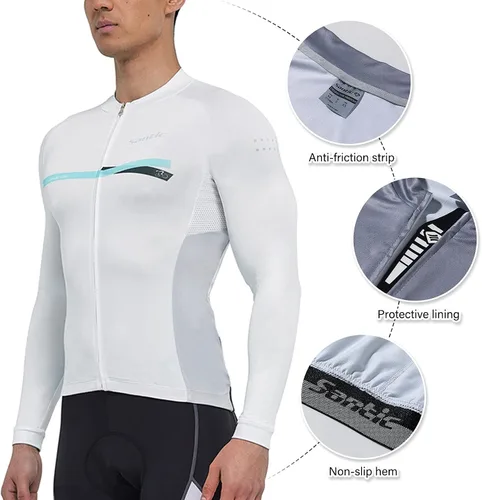 Miniatura 79 de Santic - Camiseta de ciclismo para hombre, manga larga, reflejante, cremallera completa, con bolsillos