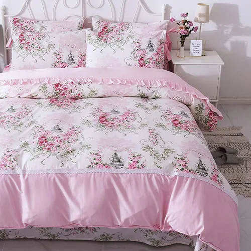 Miniatura 18 de FADFAY Juego de funda de edredón con estampado floral de roseta, juego de ropa de cama de encaje con volantes para niñas, 3 piezas, tamaño individual