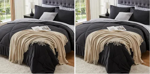 Miniatura 26 de BEDELITE Juego de edredón tamaño King de 7 piezas en una bolsa, juego de cama reversible de microfibra suave gris con edredones, sábanas, fundas
