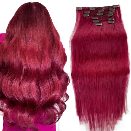 Miniatura 32 de Extensiones de cabello con clip sin costuras de cabello humano real, extensiones de cabello natural negro real con clip 7 piezas 100 g 36 cm