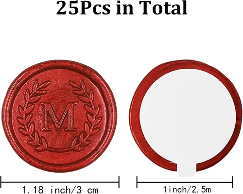 Miniatura 2 de 25 piezas de pegatinas adhesivas de sello de cera de letra M roja, hechas a mano, no necesita sello de cera, pegatinas de cera para rasgar y usar