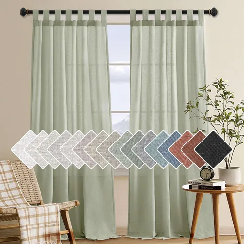 H.VERSAILTEX Cortinas aireadas mezcladas de lino natural con pestaña superior para sala de estar, decoración del hogar, material suave y rico que