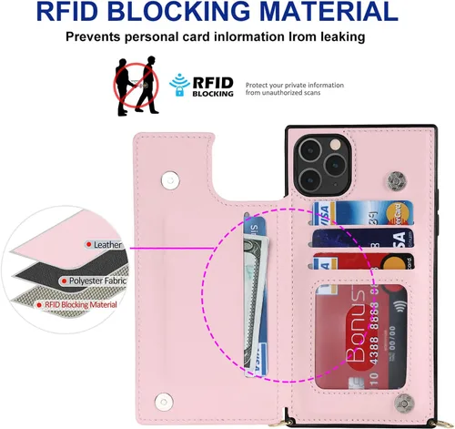 Miniatura 2 de Funda cruzada para teléfono iPhone 11 Pro Max de cuero con tarjetero, funda protectora extraíble y ajustable con botón compatible con iPhone 11 Pro