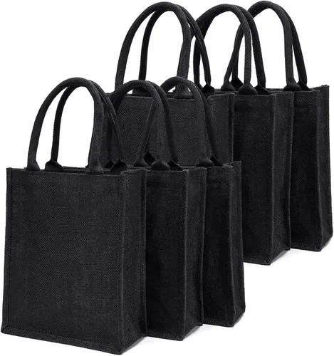 Miniatura 11 de Segarty Bolsas de mano, paquete de 6 bolsas grandes de yute blanco reutilizables de lona para regalos con asas, bolsa en blanco a granel para dama