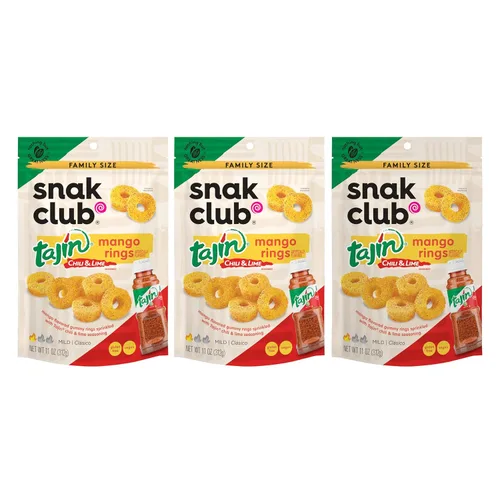 Miniatura 25 de Snak Club Tajin Anillos de Manzana Gomitas de Caramelo, Gomitas de Fruta con Sabor a Chile y Lima, Snacks Leves, Sin Gluten y Veganos, 5 oz Bolsas