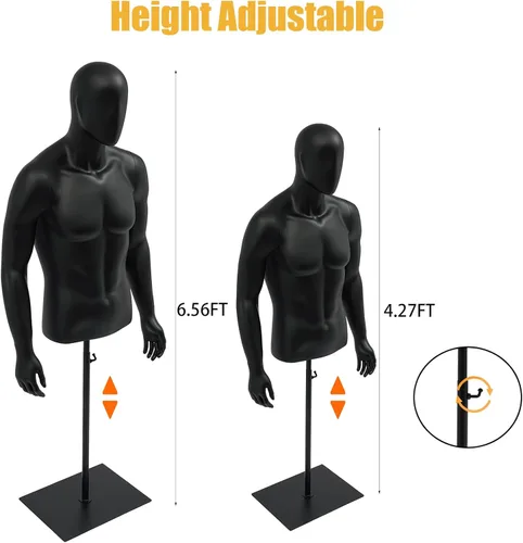 Miniatura 4 de Forma de vestido de torso de maniquí masculino, maniquí de costura con brazos desmontables, exhibición de maniquí con soporte de metal, altura