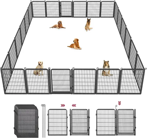 Miniatura 18 de Corralito para perros, 40 pulgadas de altura, 14 paneles con umbral bajo, puerta completa y doble cerradura, cerca para perros al aire libre