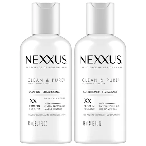 Nexxus Champú y Acondicionador de Viaje, Limpio y Puro – Productos para el Cabello con Proteína de Elastina y Minerales Marinos, Sin Sulfatos, 3 Oz