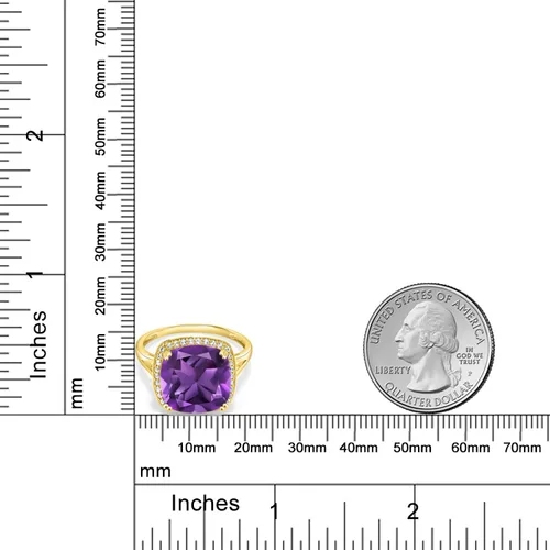 Miniatura 4 de Gem Stone King Anillo de oro amarillo de 10 quilates con piedra natal y zafiro blanco creado para mujer, cojín de 0.472 in, anillo de compromiso