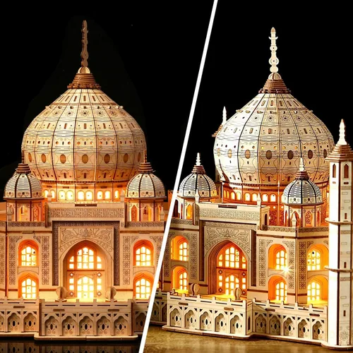 Miniatura 5 de Rompecabezas de madera 3D para adultos, modelo de madera del Taj Mahal con luz LED, kit de construcción mecánica de autoensamblaje, juego