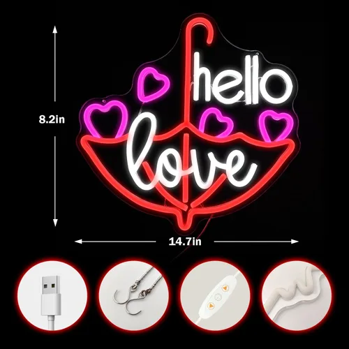 Miniatura 3 de Letrero de neón para el día de San Valentín, luz LED de neón regulable con texto en inglés «Hello Love» para decoración de pared, letrero de neón
