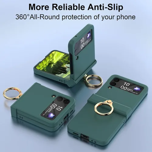 Miniatura 3 de Funda compatible con Galaxy Z Flip 4 con protección de bisagra y soporte de anillo, funda protectora delgada y fina para Samsung Z Flip 4 5G
