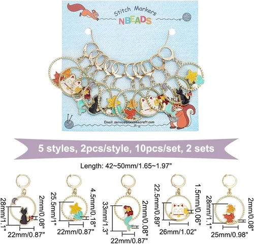 Miniatura 2 de NBEADS 20 piezas marcadores redondos de punto con anillo de animales, marcadores de punto de ganchillo esmaltados de aleación, cierre de acero