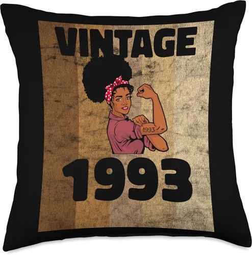 Black Pride Melanin Queen African American Gifts Vintage 1993 Limited Edition 30th Birthday Afro Girls Women Throw Pillow, 18 x 18, multicolor