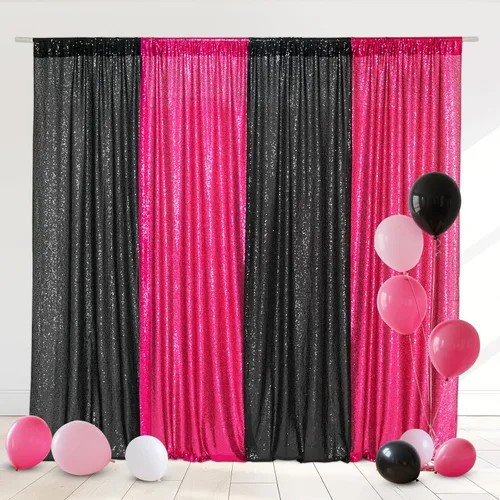 Miniatura 51 de Eternal Beauty Cortinas de fondo de lentejuelas rosadas, 2 paneles de 2 x 8 pies para San Valentín, Navidad, fiesta, cumpleaños, fotografía, boda