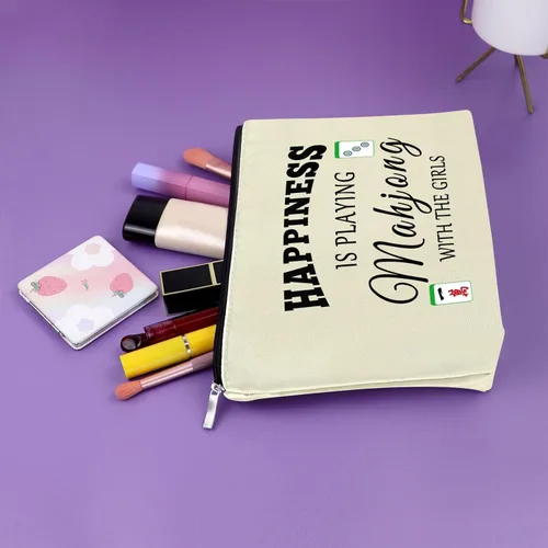 Miniatura 6 de Sazuwu Mahjong - Bolsa de maquillaje divertida para mujer, Azul, rosa y beige, Bingo