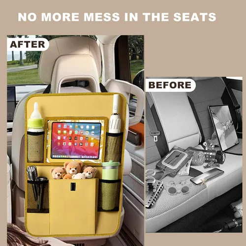 Miniatura 5 de Organizador para el asiento trasero del coche con soporte para tableta, 6 bolsillos de almacenamiento, protectores de respaldo de asiento