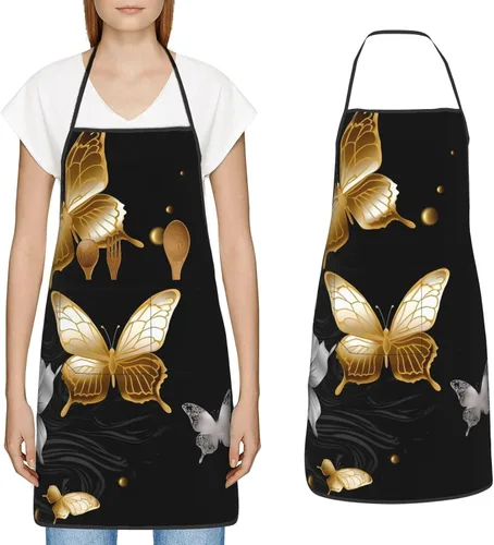 Miniatura 15 de Delantal impermeable ajustable babero con 2 bolsillos verde naturaleza delantales de cocina para mujeres y hombres, baberos de chef para hornear