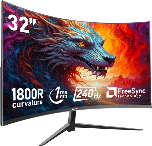 Gawfolk Monitor curvo de juegos de 32 pulgadas 240Hz pantalla de PC Full HD 1080P, pantalla de computadora curvada sin marco 1800R, FreeSync, ángulo