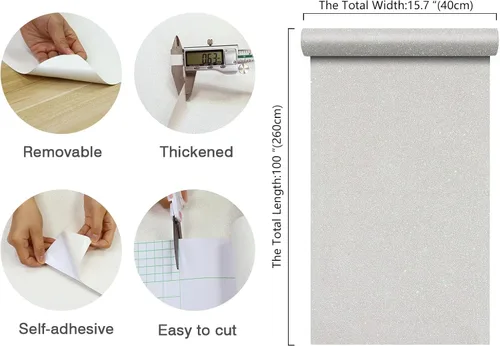 Miniatura 8 de CHIHUT Papel tapiz iridiscente con purpurina blanco hueso que se despega y pega, brillante, autoadhesivo removible, rollo de tela decorativa