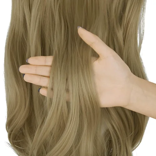 Miniatura 5 de Extensión de cabello rubio ceniza, rizado, largo, sintético, postizo de cabello rubio, 18 pulgadas, 4.2 oz, con diadema de alambre invisible
