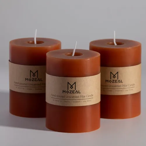 Miniatura 104 de MOZEAL Velas grandes sin perfume vertidas a mano de 3 x 8 pulgadas, sin humo, juego de 2, combustión lenta, sin goteo, aproximadamente 150 horas