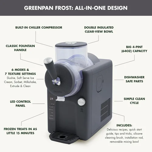 Miniatura 5 de GreenPan Frost Máquina para Hacer Helado y Máquina de Slushie, Servicio Suave, Sorbete, Margaritas, Batidos, Yogur Congelado, Sin Necesidad