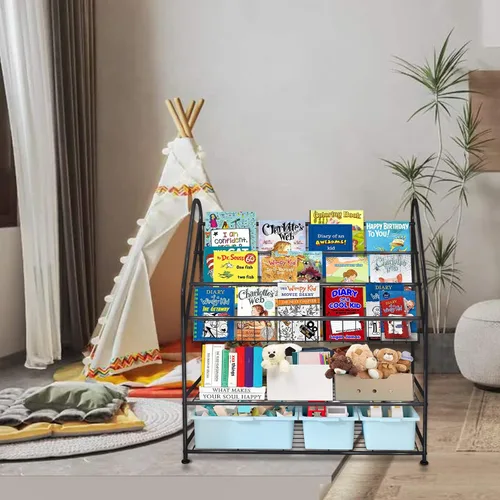 Miniatura 8 de aboxoo Estantería de metal para niños, grande, independiente, para habitación de los niños, organizador de juguetes de 32 pulgadas, estantería Negro