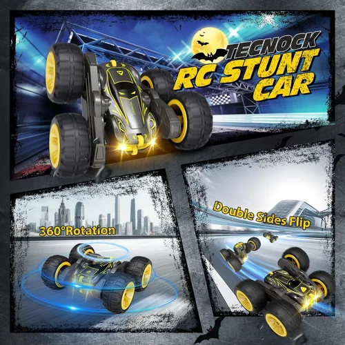 Miniatura 4 de Tecnock - Auto a control remoto para niños, autos RC de 2.4GHz con carga fácil USB-C, 4WD doble cara que gira 360° y voltea, auto de acrobacias RC
